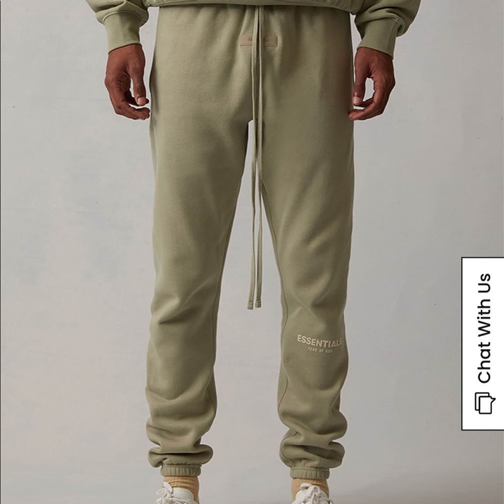 Fear of God Essentials sweatpants in seafoam. Size M